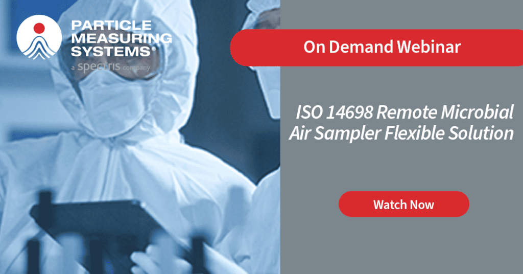 Banner saying that webinar titled ISO 14698 Remote Microbial Air Sampler Flexible Solution is now available for on demand view